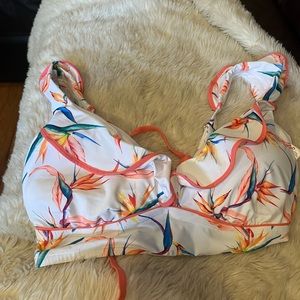 TIME AND TRU WOMEN'S PLUS SZ 1X Plunge Neckline FLORAL BIKINI TOP Swim Bathing